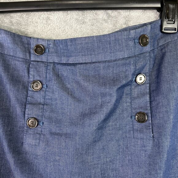 Loft Women's Size 2 Dark Chambray Mini Skirt 6 Button Detail Bib Nautical Lined - Picture 2 of 9